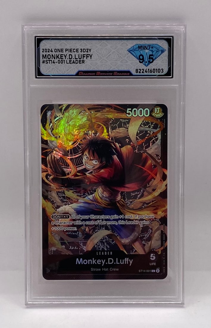 2024 One Piece 3D2Y Monkey D. Luffy Card: 2024 One Piece 3D2Y Monkey D. Luffy #ST14-001 Leader DGS 9.5