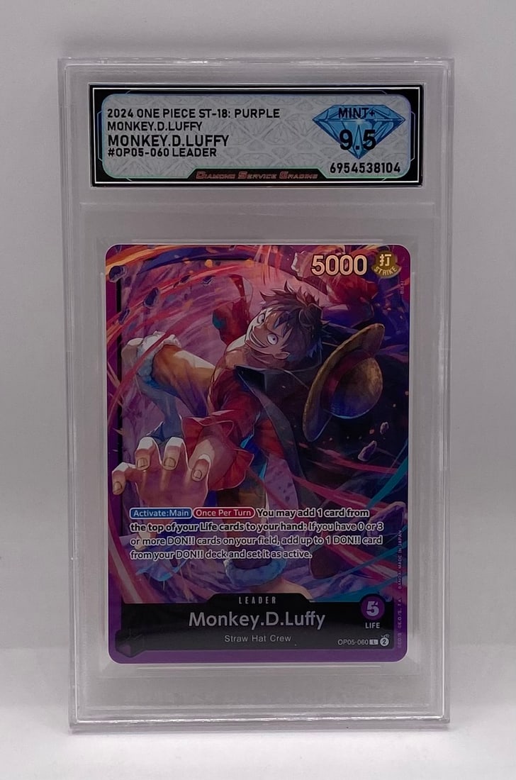 2024 One Piece ST-18: Purple Monkey D. Luffy Card: 2024 One Piece ST-18: Purple Monkey D. Luffy #OP05-060 Leader - DSG 9.5 Mint+