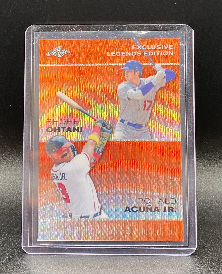 Shohei Ohtani & Ronald Acuna /3: 2023 Leaf Exclusive Legends Edition Double Shohei Ohtani & Ronald Acuña Jr. Orange Foil Card /3
