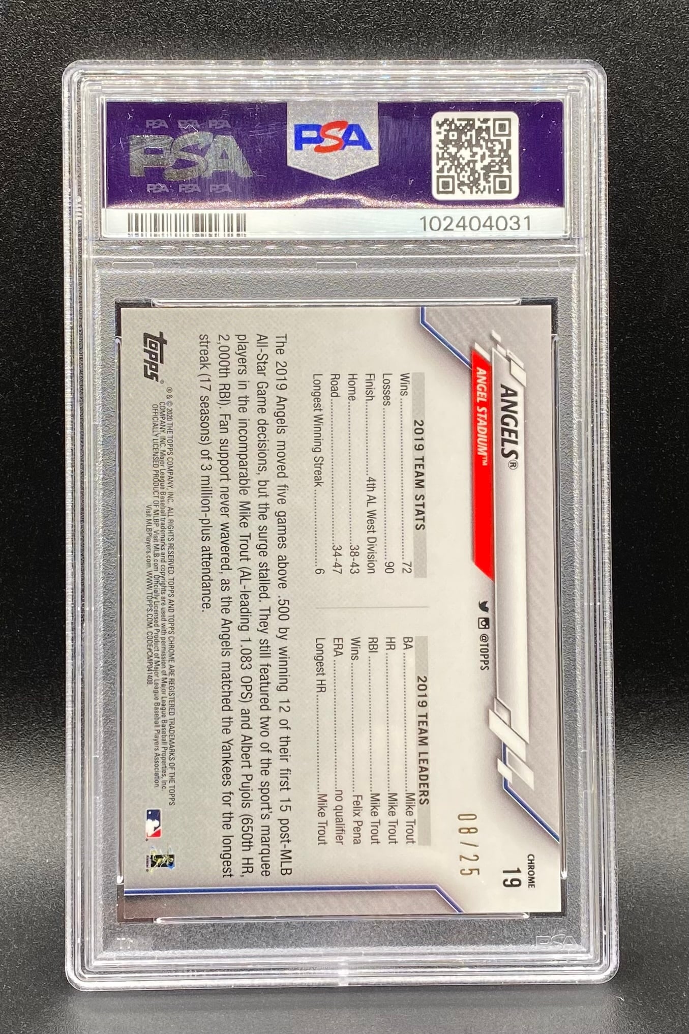 Shohei Ohtani Chrome Angels /25 PSA 10 - 2