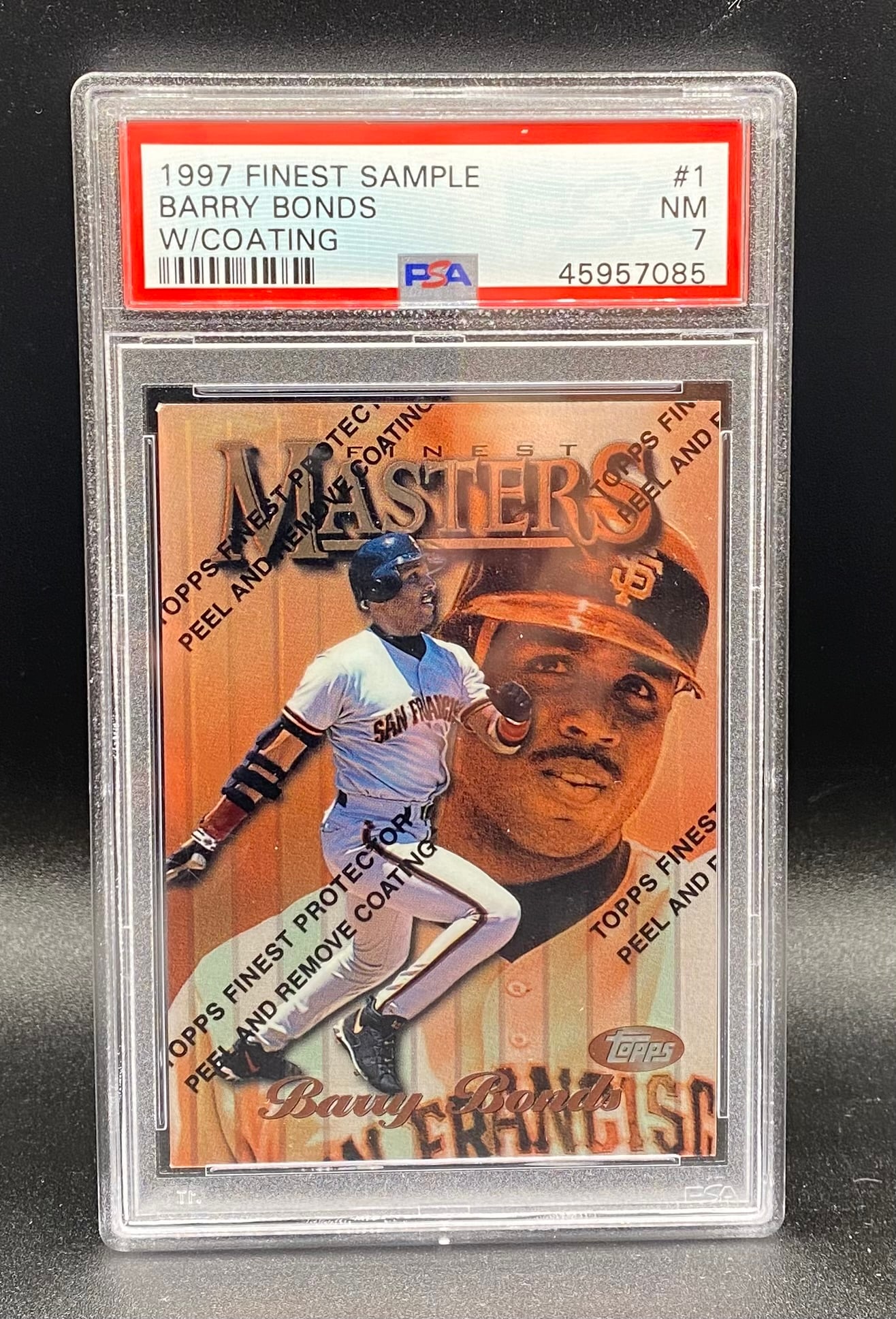 1997 Finest Sample #1 Barry Bonds w/ Coating PSA 7 NM: 1997 Finest Sample #1 Barry Bonds w/ Coating PSA 7 NM