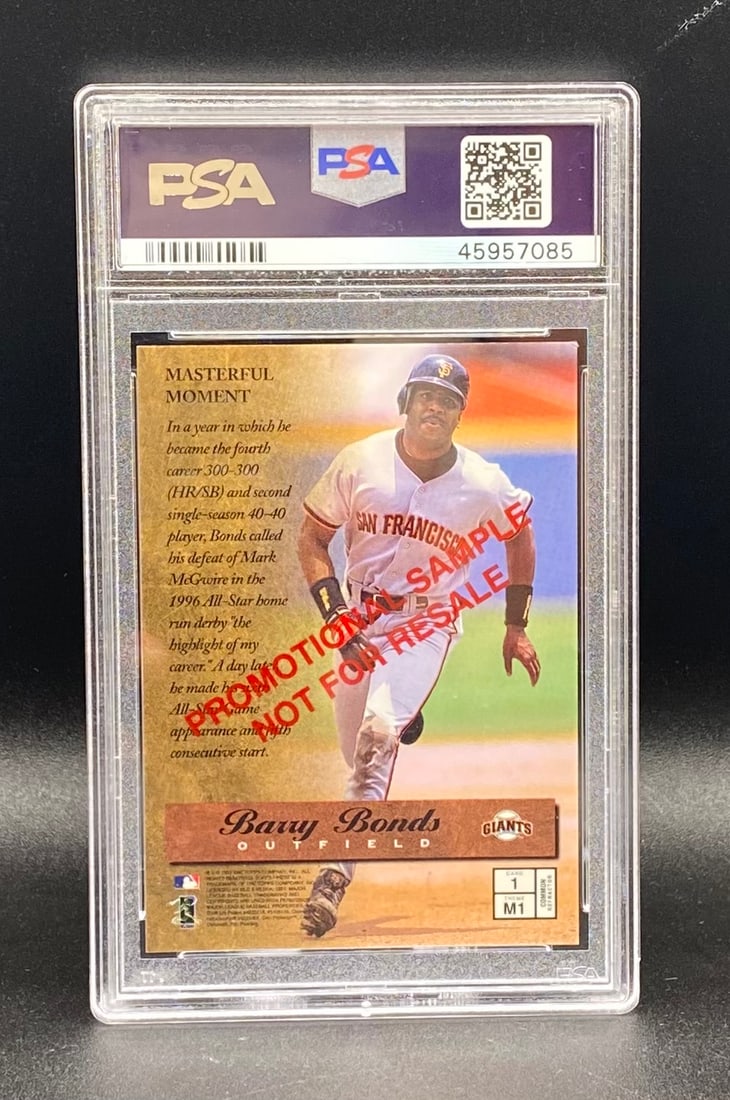 1997 Finest Sample #1 Barry Bonds w/ Coating PSA 7 NM - 2