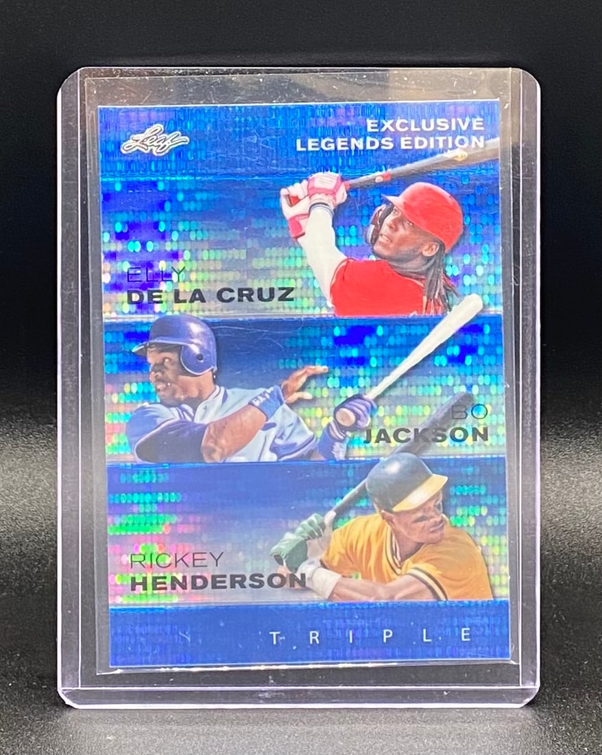 Elly De La Cruz, Bo Jackson, Rickey Henderson /20: 2024 Leaf Exclusive Legends Edition Elly De La Cruz, Bo Jackson, Rickey Henderson /20