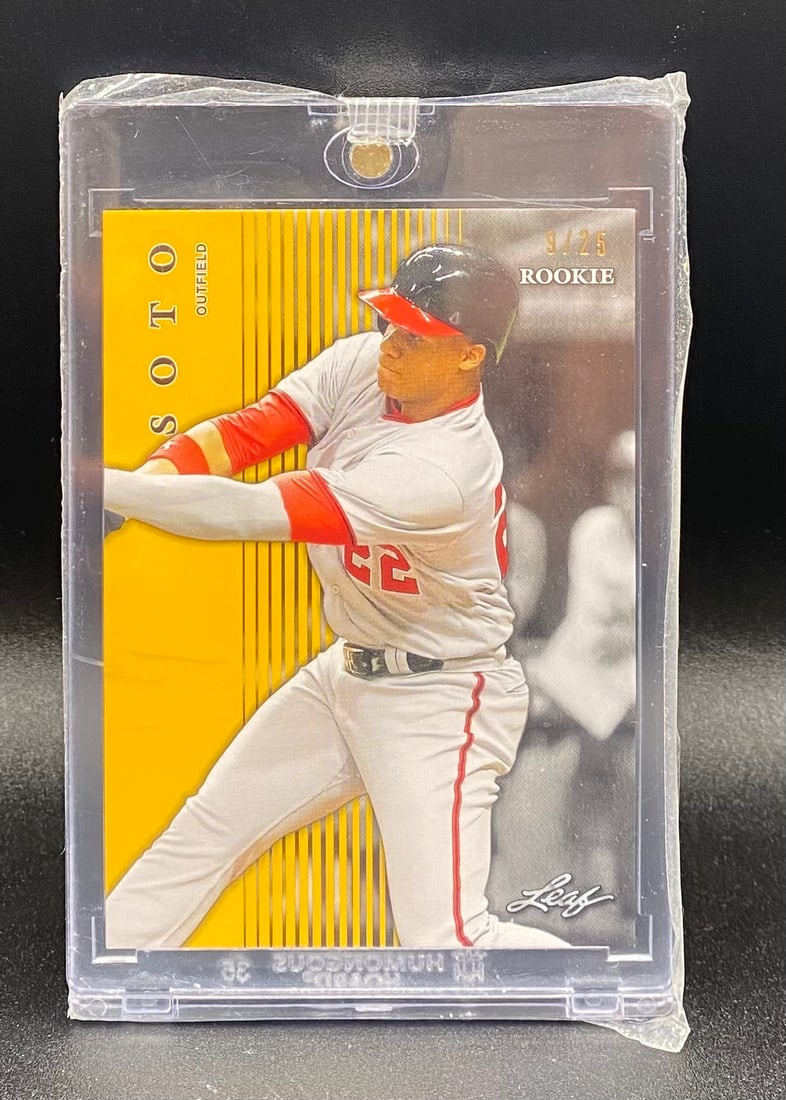 Juan Soto Rookie /25: 2018 Juan Soto Leaf Rookie Card - Serial Numbered 9/25