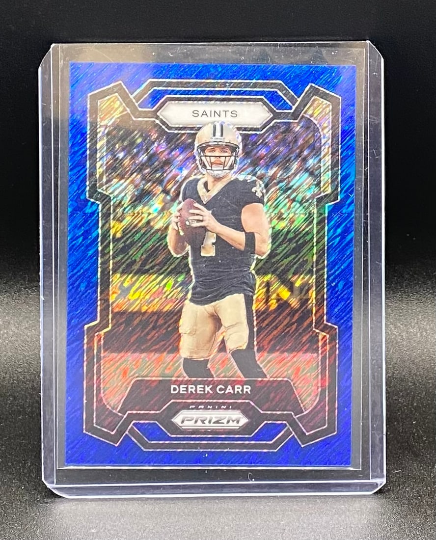 Derek Carr Green Laser /25: Panini Prizm Derek Carr New Orleans Saints Blue Wave / Laser Parallel Card /25