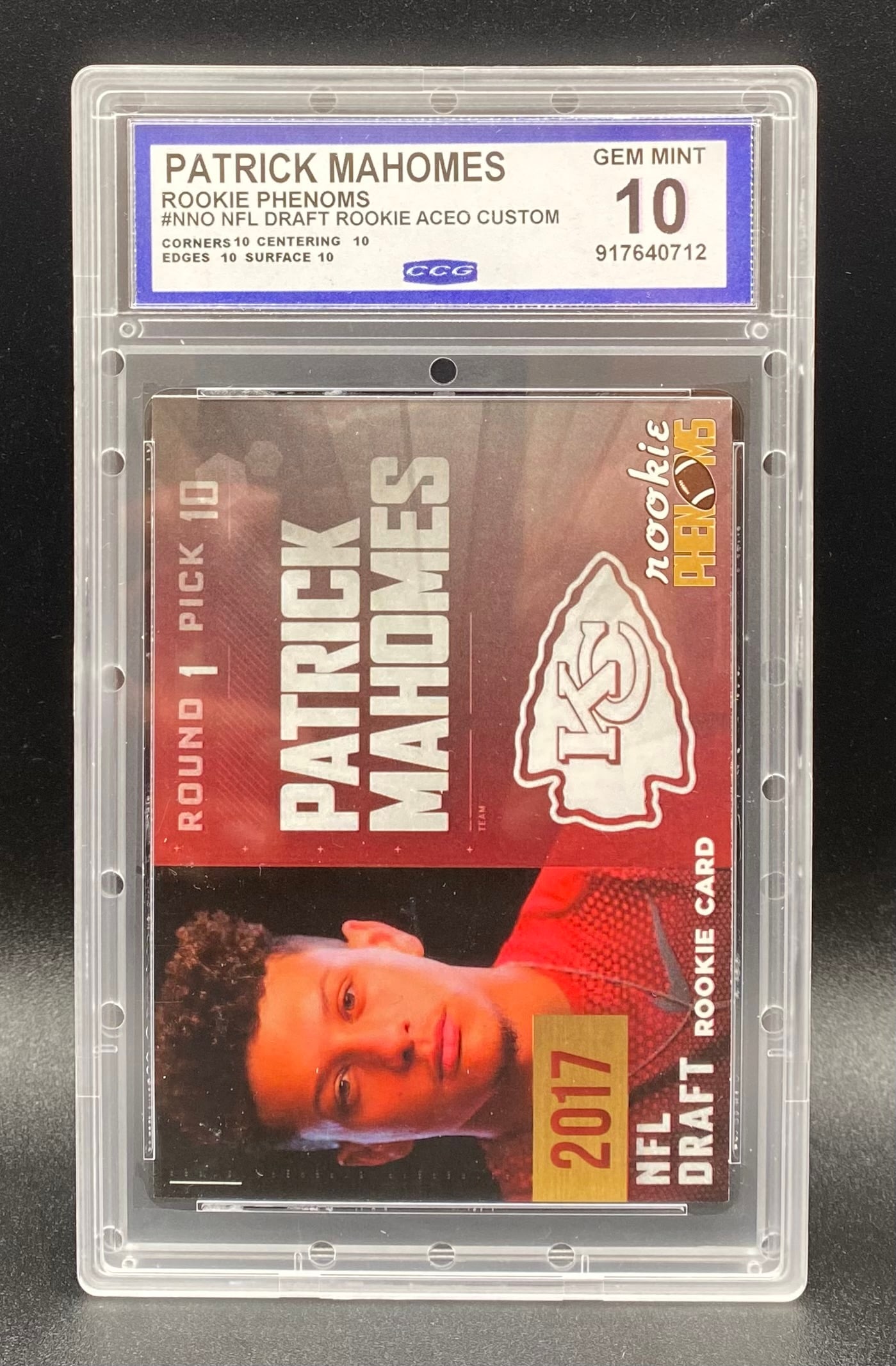 Patrick Mahomes ACEO Card: 2017 Rookie Phenoms Custom Patrick Mahomes #NNO Draft ACEO CCG 10 GEM MINT