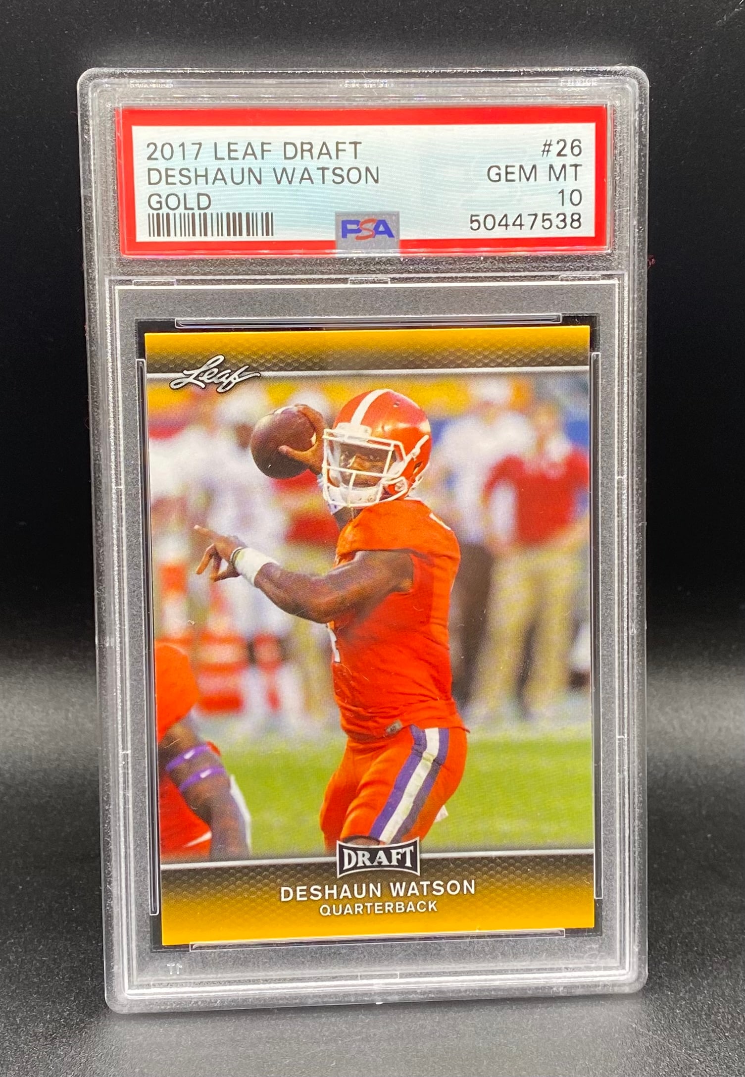 Deshaun Watson Rookie Gold PSA 10: 2017 Leaf Draft Deshaun Watson Gold #26 PSA 10 GEM MT
