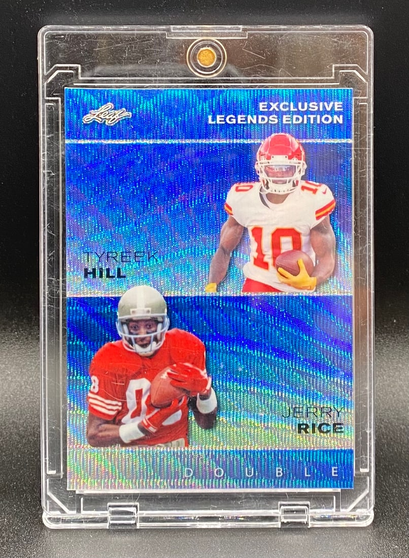 Tyreek Hill & Jerry Rice Holo /20: 2023 Leaf Exclusive Legends Edition Tyreek Hill & Jerry Rice Double Refractor Card