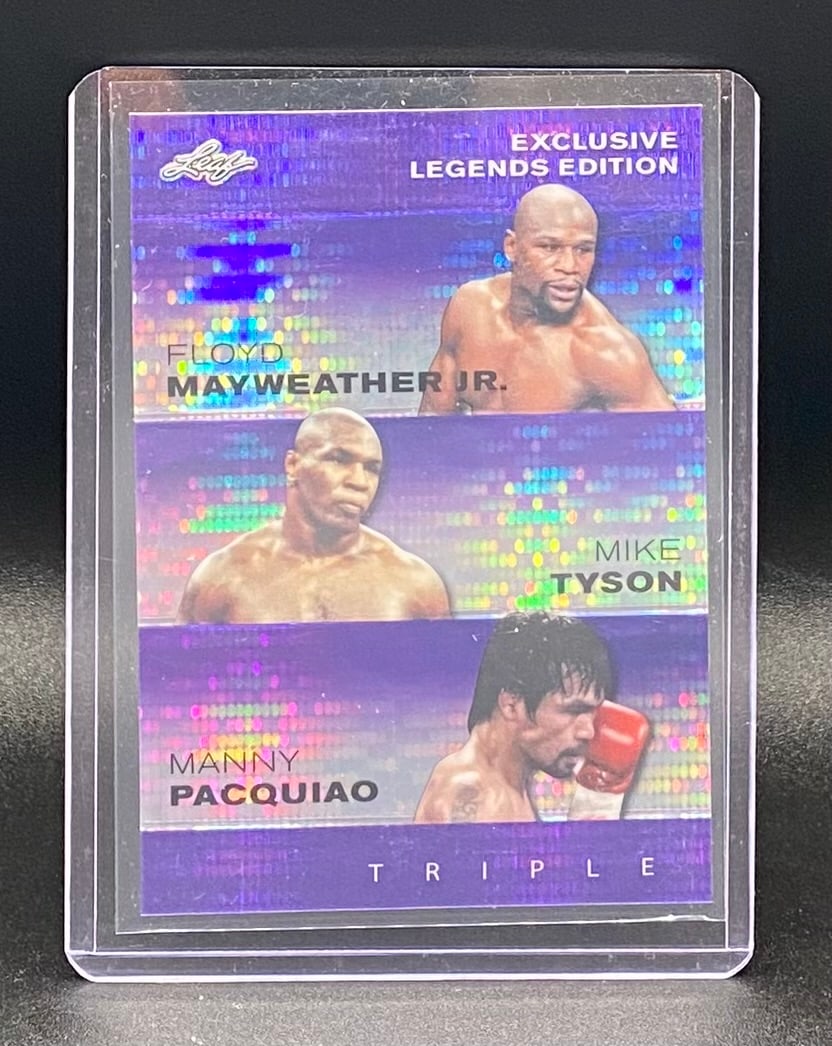 2024 Leaf Floyd Mayweather Jr., Mike Tyson, and Manny Pacquiao Holo Purple /15 (1 of 2)