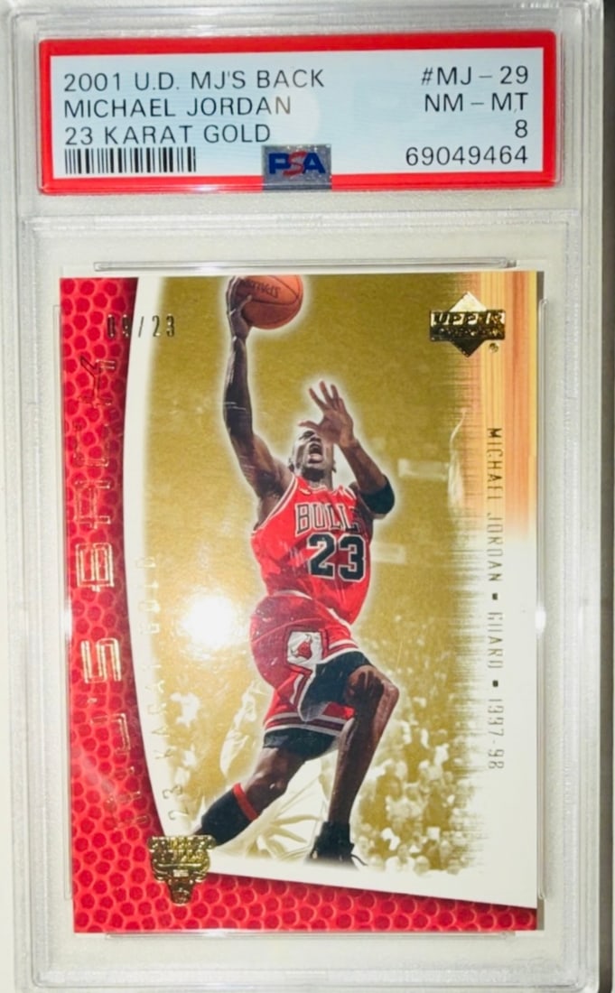 2001 Michael Jordan Gold /23: 2001 Upper Deck MJ's Back Michael Jordan 23 Karat Gold #MJ-29 PSA 8 NM-MT - #04/23