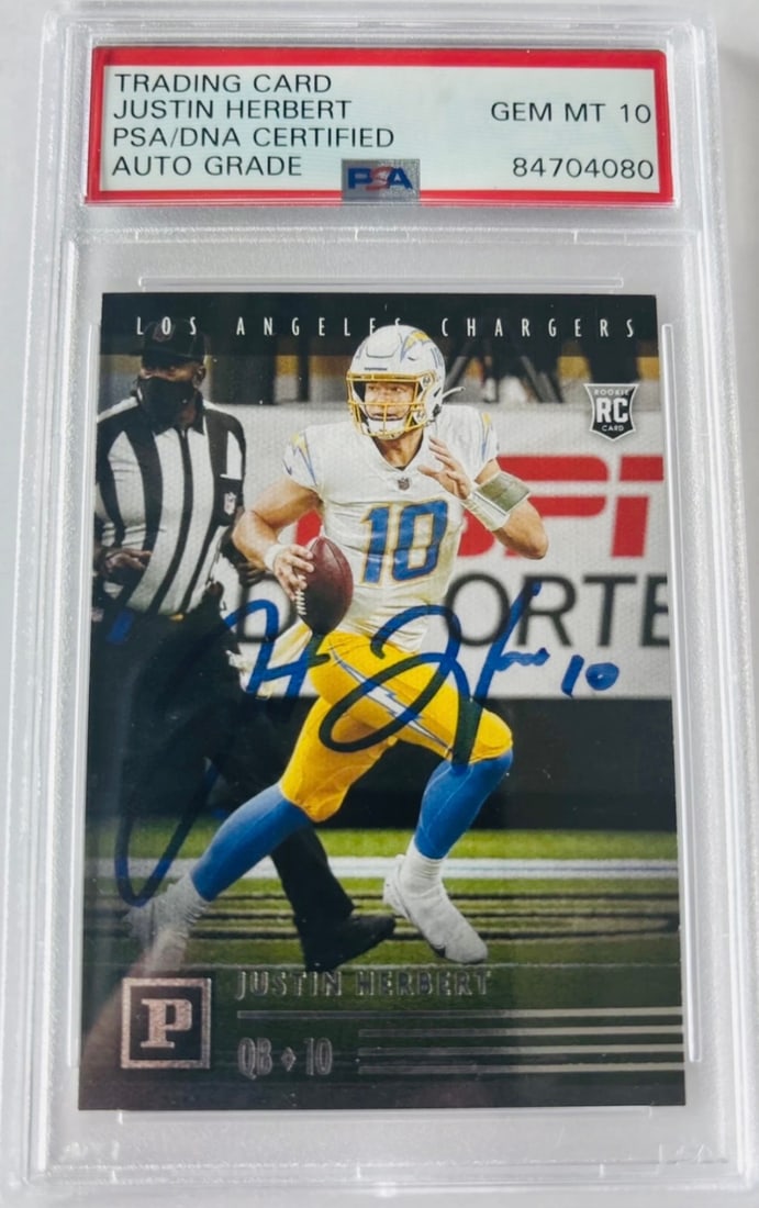 Justin Herbert Rookie Auto PSA 10: 2020 Panini Chronicles Justin Herbert Signed Rookie Card PSA/DNA Auto GEM MT 10