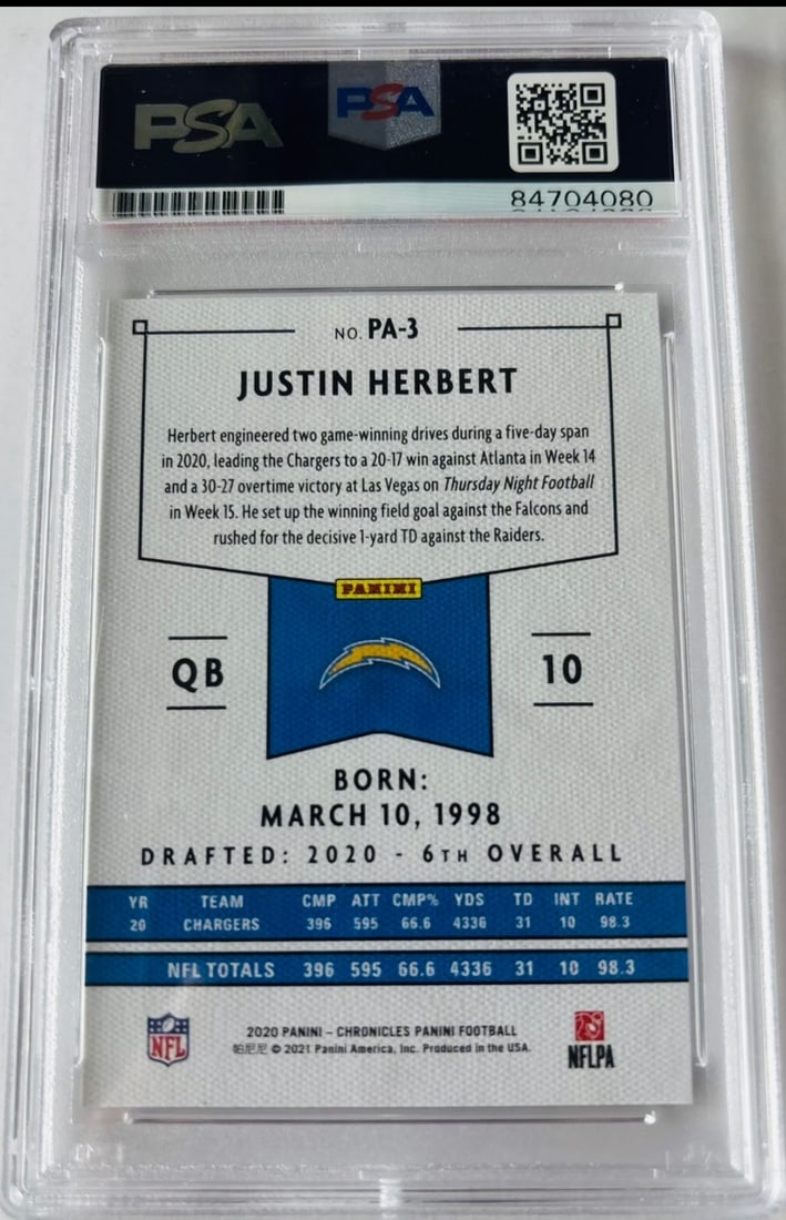 Justin Herbert Rookie Auto PSA 10 - 2