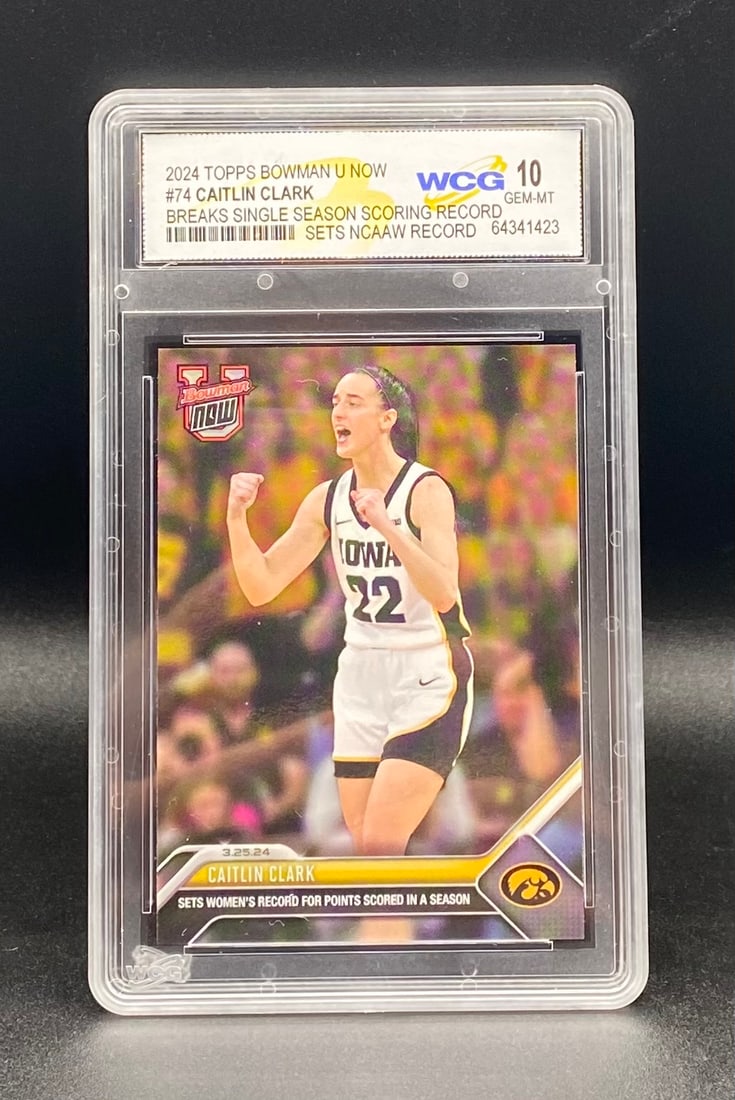 Caitlin Clark Rookie NCAA Record Card: 2024 Topps Bowman U Now #74 Caitlin Clark NCAA Record Card WCG 10 Gem Mint