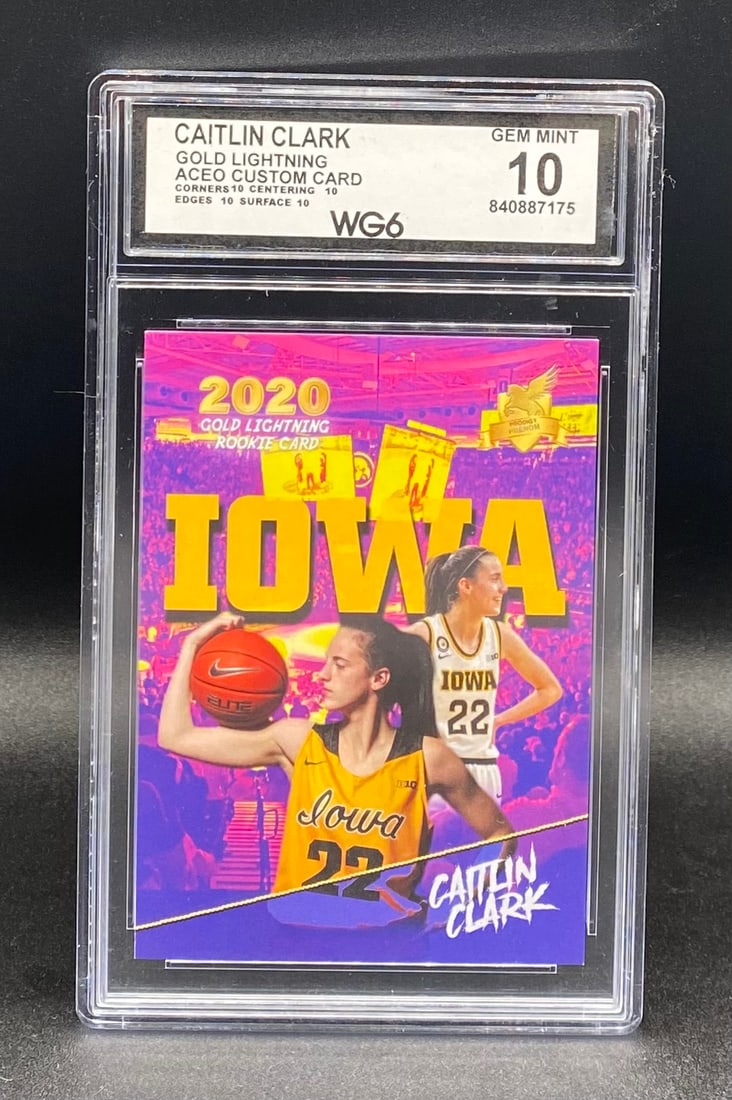 Caitlin Clark Iowa Hawkeyes ACEO Card: 2020 Caitlin Clark Iowa Hawkeyes ACEO Custom Card Gold Lightning - WCG 10 Gem Mint