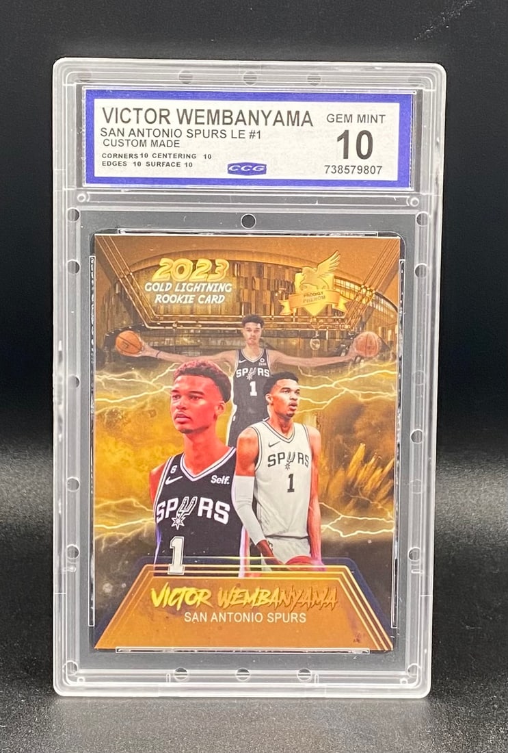 Victor Wembanyama San Antonio Spurs ACEO Card: 2023 Victor Wembanyama San Antonio Spurs Custom Card Gold Lightning LE #1 - CCG 10 Gem Mint