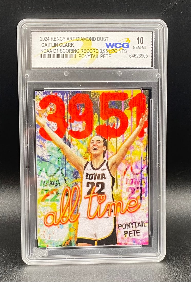 Caitlin Clark Card: 2024 Rency Art Diamond Dust Caitlin Clark "3951 All Time" Record Card - WCG 10 Gem Mint