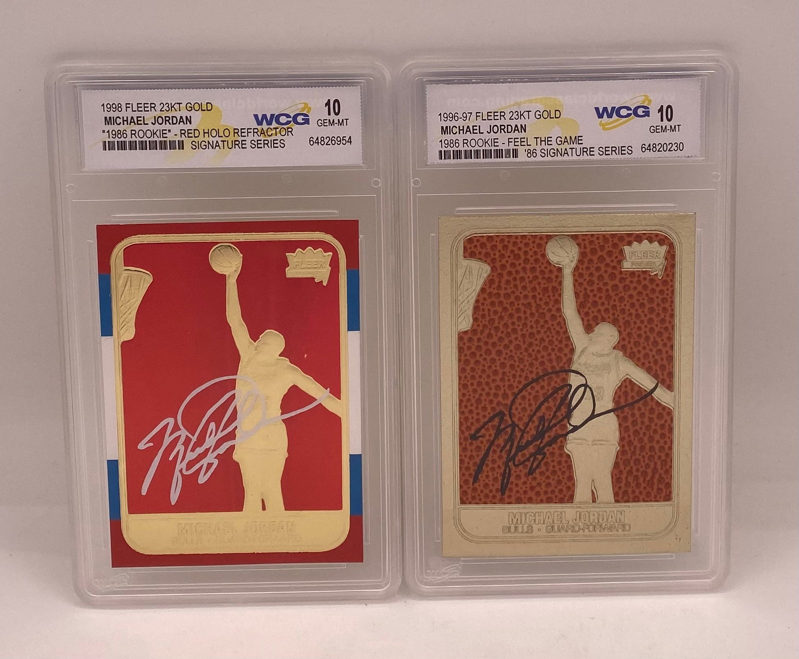 Michael Jordan Signature Series Cards: Lot of (2) 1996-98 Fleer Michael Jordan 23KT Gold Cards - WCG 10 Gem Mint