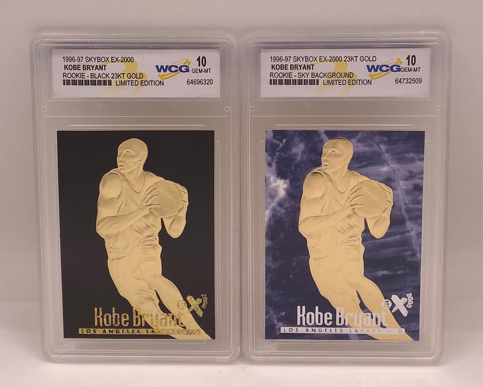 Kobe Bryant Rookie Cards: Lot of (2) 1996-97 SkyBox EX-2000 Kobe Bryant Rookie 23KT Gold Cards - WCG 10 Gem Mint