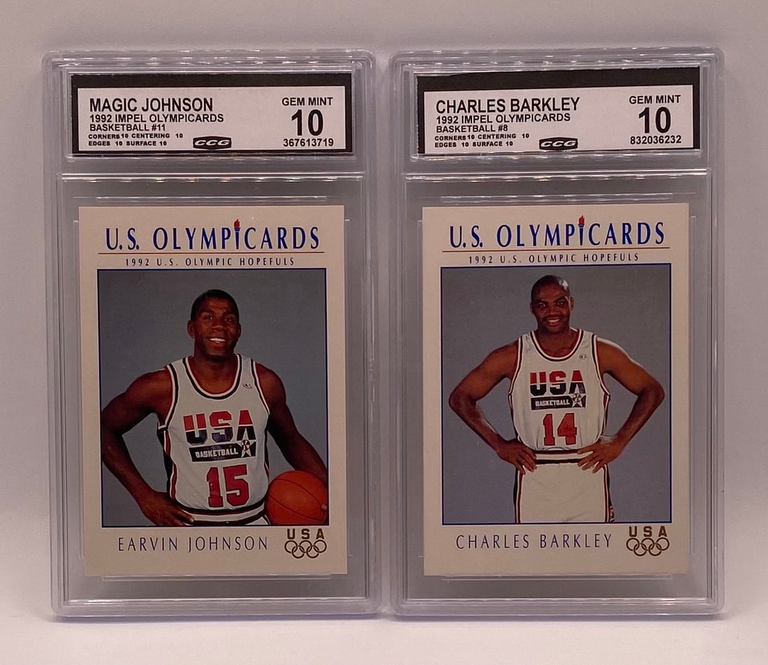 1992 Impel US Olympicards - Magic Johnson & Charles Barkley Cards: Lot of (2) 1992 Impel US Olympicards - Magic Johnson & Charles Barkley - CCG 10 Gem Mint