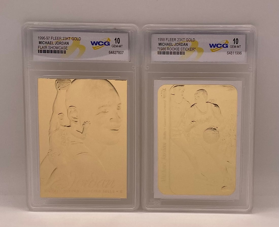 Michael Jordan Cards: Pair (2) Michael Jordan 23KT Gold Cards - WCG Gem Mint 10