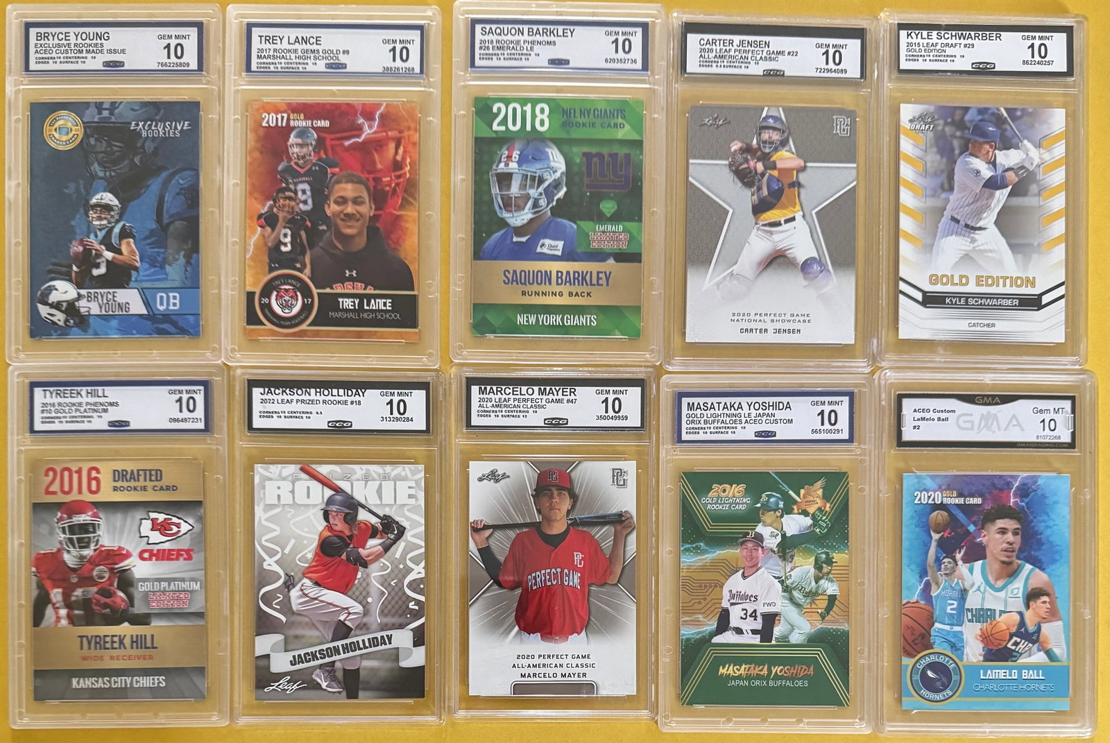 Saquon Barkley, Tyreek Hill, LaMelo Ball, Jackson Holliday & More: Lot of 10 Graded Sports Cards - NFL, MLB & NBA Stars feat. Saquon Barkley, Tyreek Hill, LaMelo Ball, Jackson Holliday (GEM MINT 10)