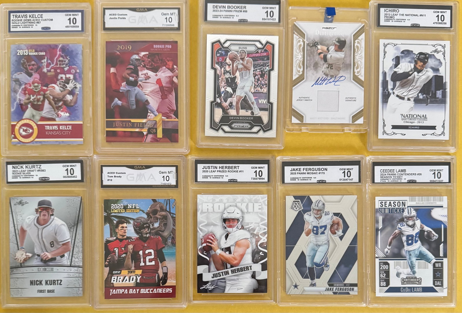 Brady, Herbert, Kelce, Ichiro & Wieters Auto Relic & More: Lot of 10 Graded Sports Cards - NFL, NBA & MLB Stars feat. Brady, Herbert, Kelce, Ichiro & Wieters Auto Relic (GEM MINT 10)