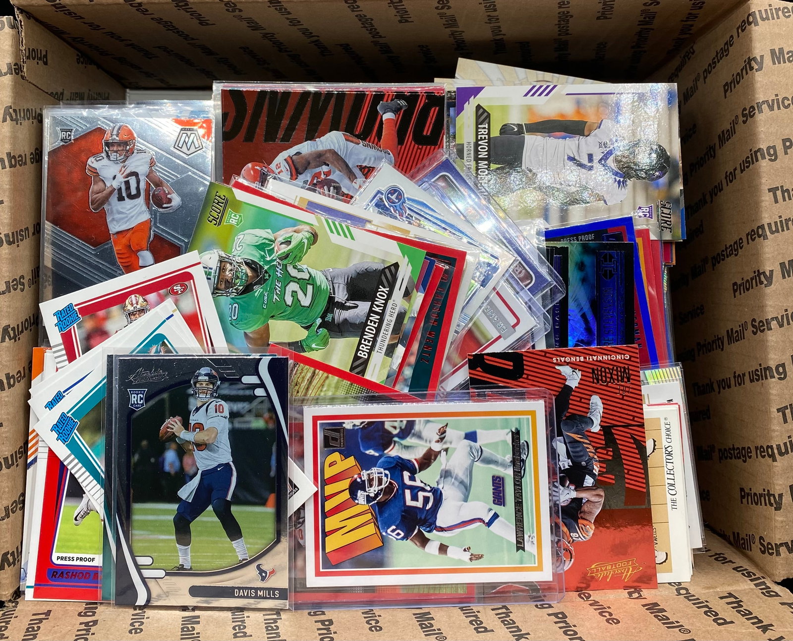 Box Of Sport Cards: Bulk Football Trading Card Collection Box Lot – Hundreds of Cards, Rookies, Parallels & Toploaders (Panini, Donruss, Absolute, Score & More)