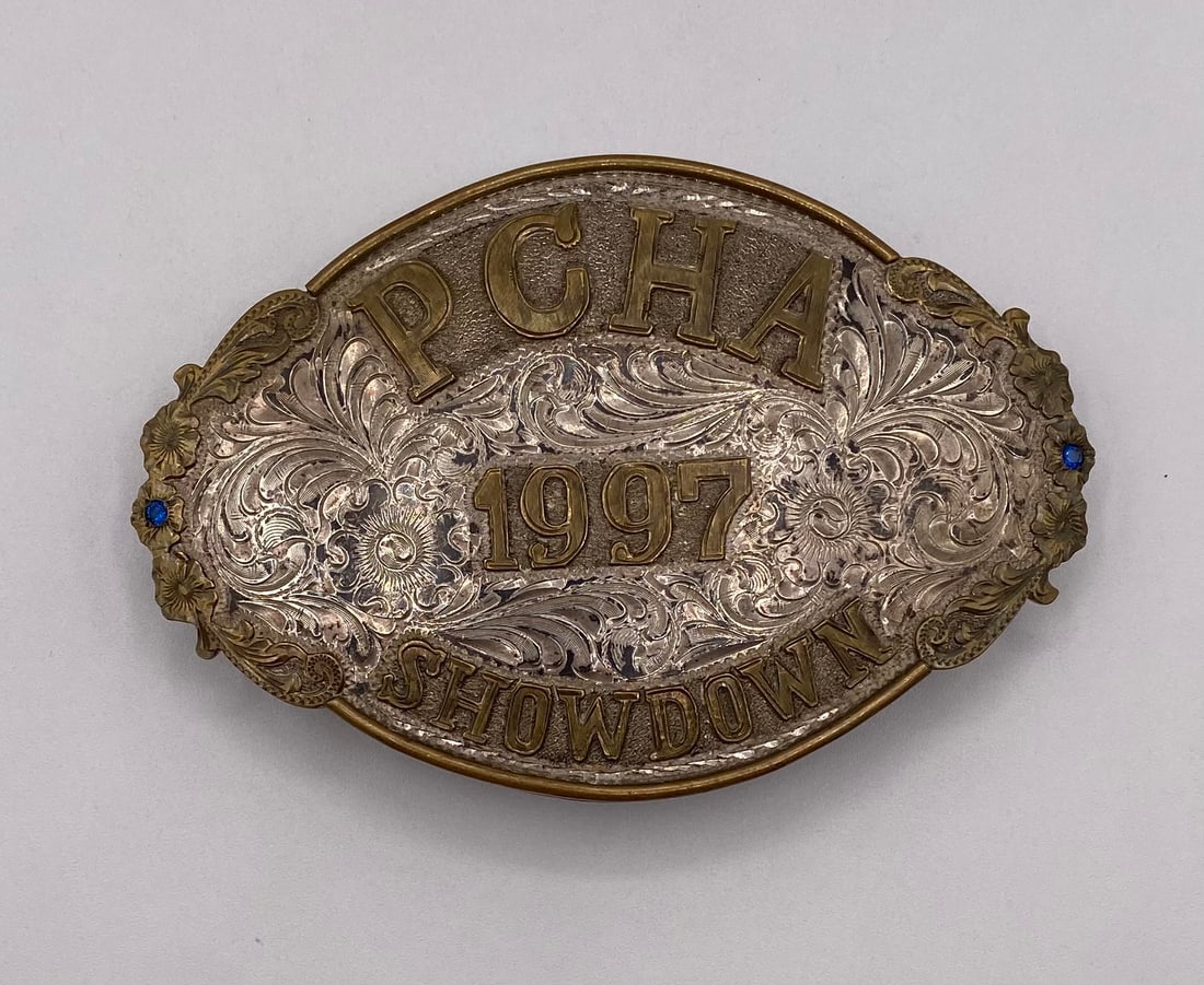 Vintage 1997 PCHA Showdown Broken Horn Silver Overland Trophy Belt Buckle (1 of 1)