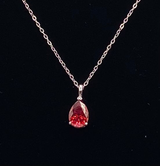 Red VVS Necklace: 2.00 CTW Red Color Moissanite Solitaire Pendant Necklace, 18K Yellow Gold over .925 Sterling Silver w/ Certificate