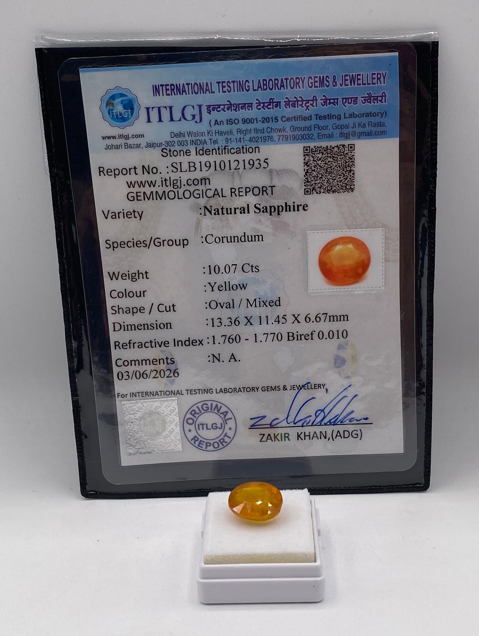 Certified 10.07 Cts Natural Yellow Sapphire - ITLGJ - 2