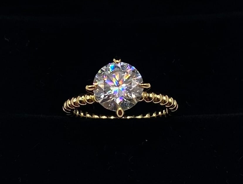 3ct VVS Ring: 3ct VVS1 Color D Moissanite Beaded Band Solitaire Ring w/ Certificate - Size 7 1/2