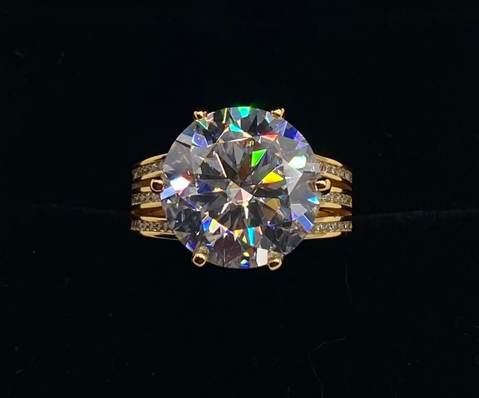 10 Carats VVS Ring: 10ct VVS1 Color D Moissanite Triple Pavé Band Ring w/ Certificate - Size 6 1/2