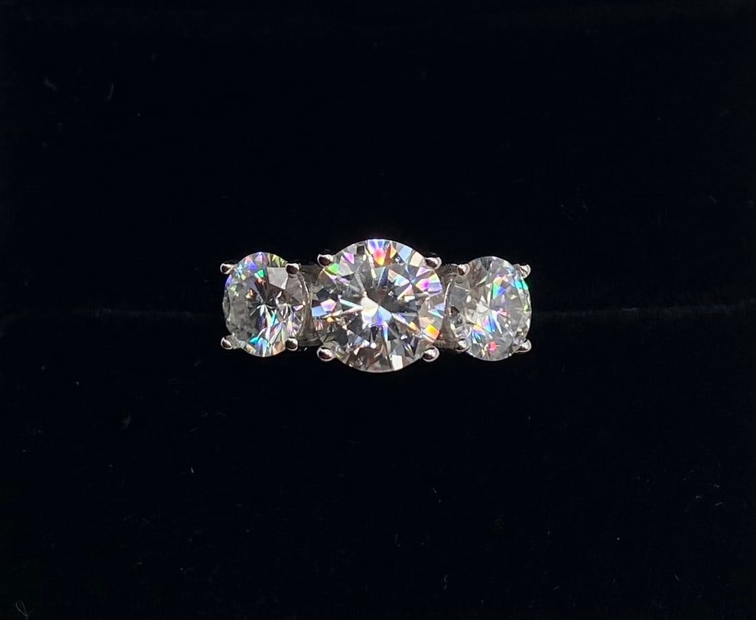 Three Stones VVS Ring: 4ct TCW 3-Stone VVS1 Color D Moissanite Ring w/ Certificate - Size 7