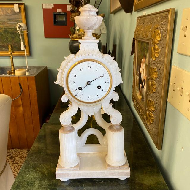 alabaster clock: alabaster clock as is 8.5" x 4.5" x 19.5" h