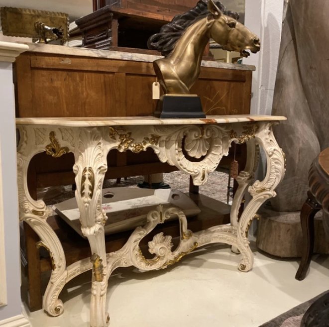 Louis XV style Italian gessoed wood console table: Louis XV style Italian gessoed wood console table, 52" x 15" x 31" h