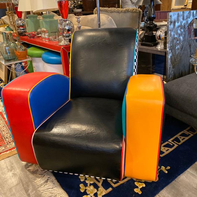 Harry Siegel Memphis Style Colorblock leather chair: Harry Siegel Memphis Style Colorblock leather chair 36" x 38" x 32" h
