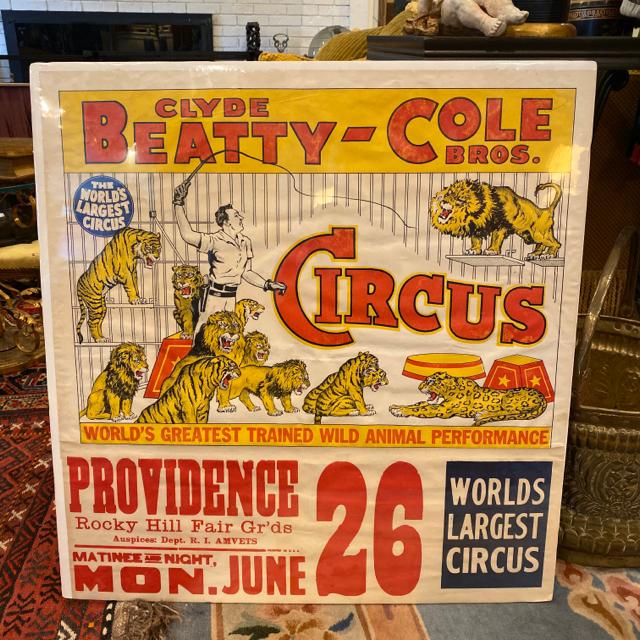 Vintage poster print Clyde Beatty-Cole Bros Circus: Vintage poster print Clyde Beatty-Cole Bros Circus unframed Providence June 26 lion trainer 28.5 x 30HT