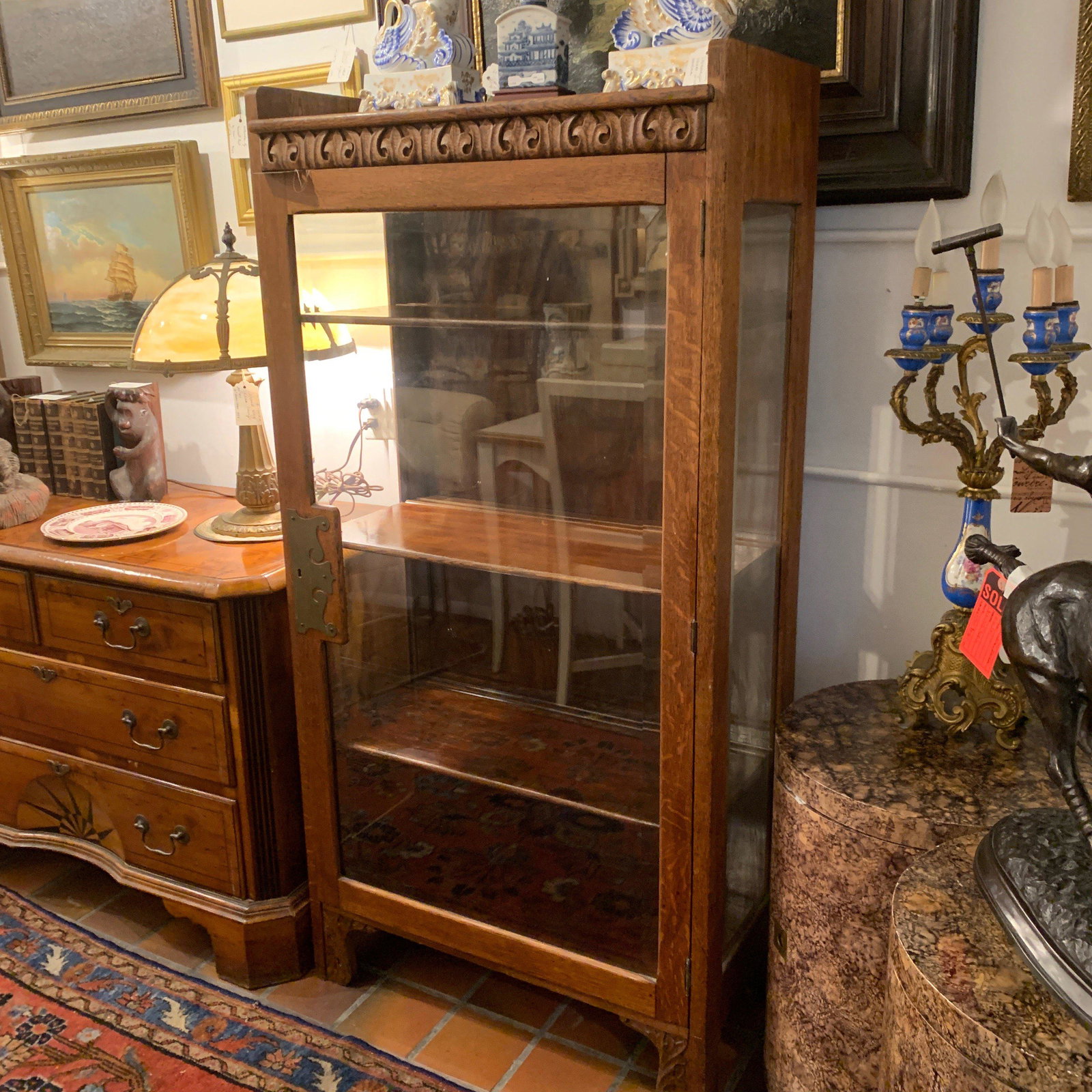 Oak Glass Door Cupboard, Stickley style: Oak Glass Door Cupboard, Stickley style 30" x 14.5" x 60" h