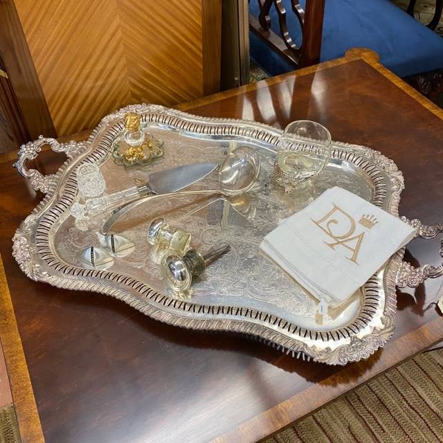 TRAY silver plate reticulated edge with handles (1 of 8)