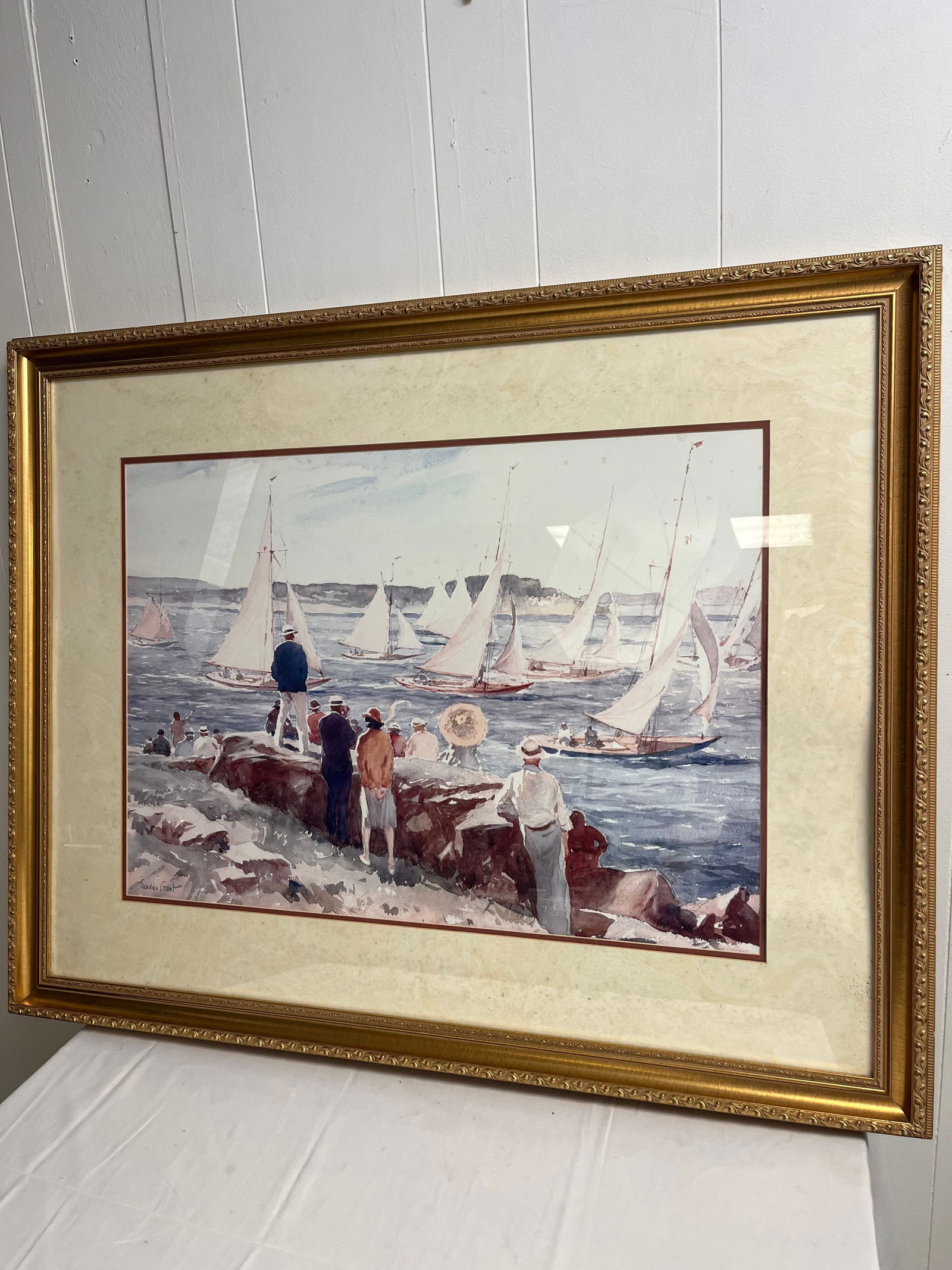 Framed Print of Sailboat Race With Spectators Original by Gordon Grant (1 of 6)