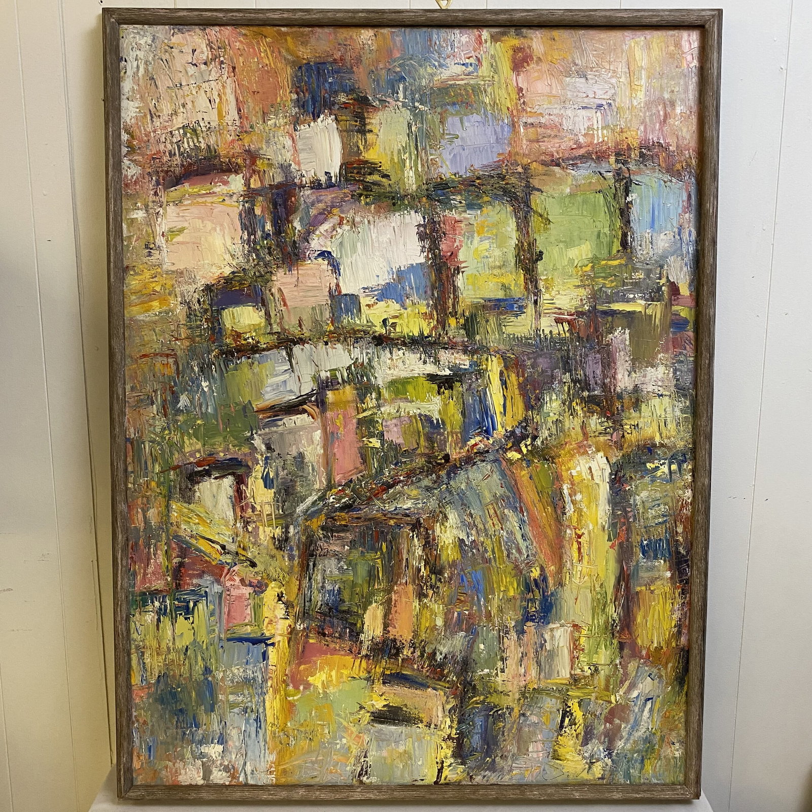 20th century Framed Abstract Attrib. to Albert Wein: Large framed abstract oil on canvas multi colored attributed to Albert Wein