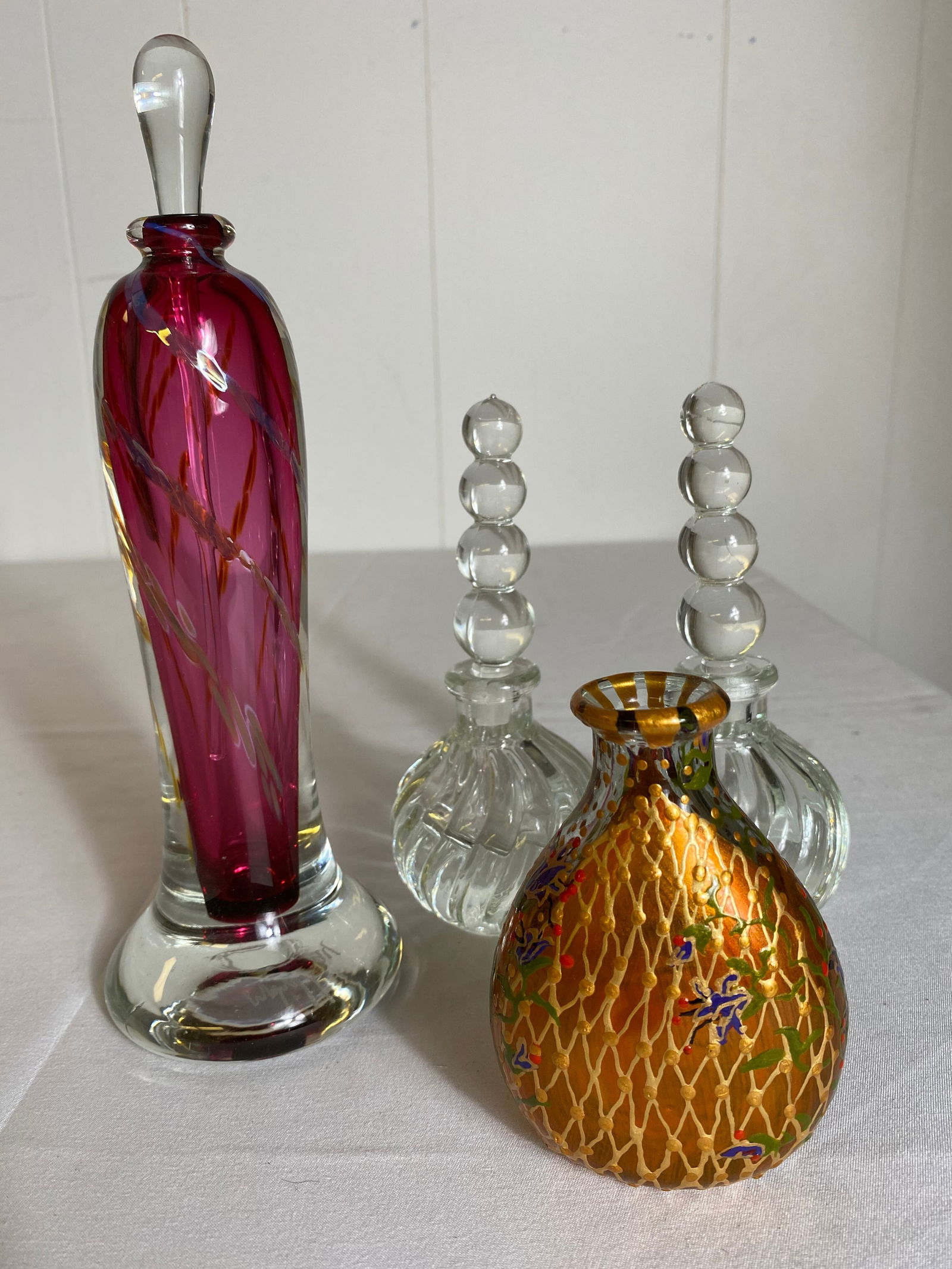 Lot of 4 Glass Bottles, 4 Perfume and Hand Painted Vase (1 of 11)