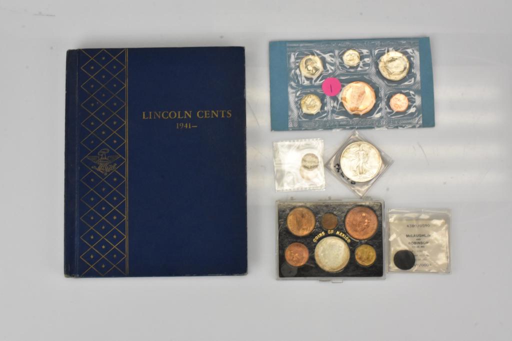 Tray lot of misc. coins to include silver eagle (1 of 6)