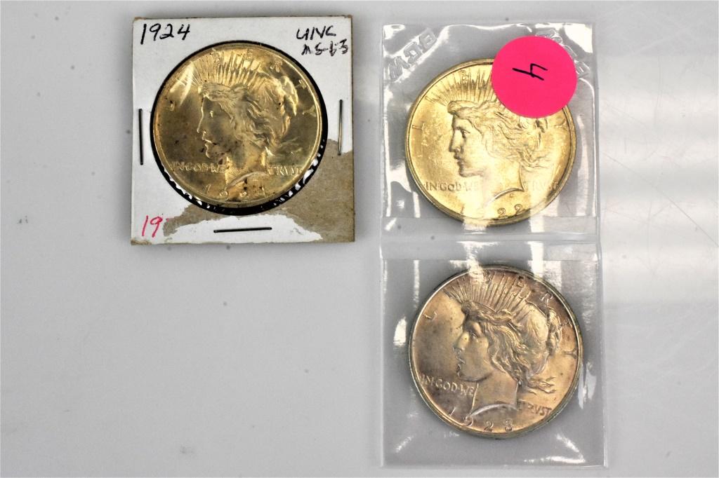 3 peace dollars 1922D 1923D and 1924 (1 of 1)
