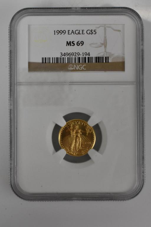 1999 1/10th oz Gold Eagle MS69 NGC graded coin (1 of 4)