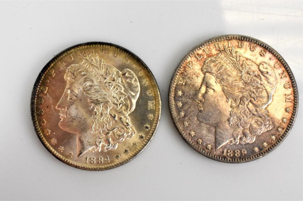 2 UNC Morgan silver dollars 1884 O & 1889 (1 of 2)