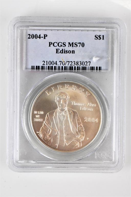 2004 P Thomas Edison silver Dollar MS70 PGCS (1 of 2)