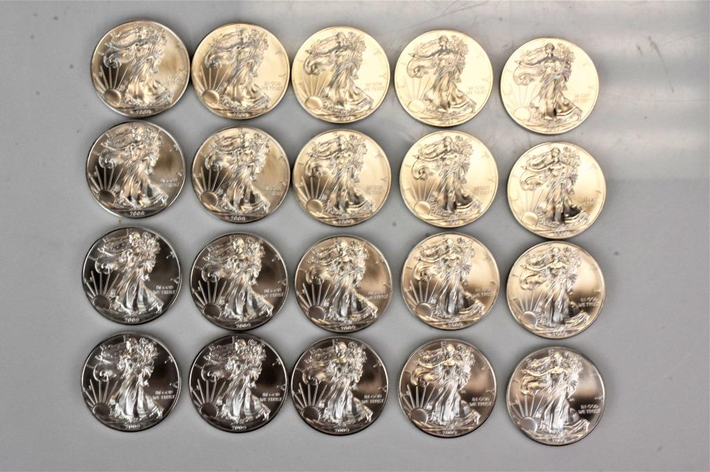Roll 2009 Silver American Eagles 1oz coins (20) (1 of 4)