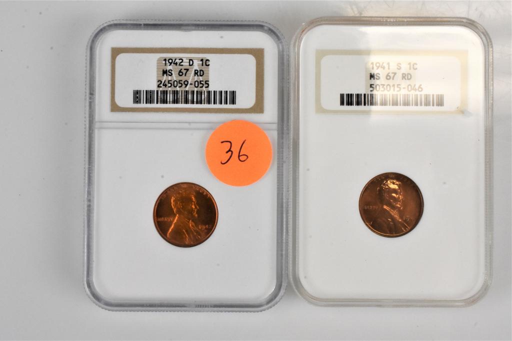 1941S & 1942D graded wheat Pennies MS67 RD NGC (1 of 1)