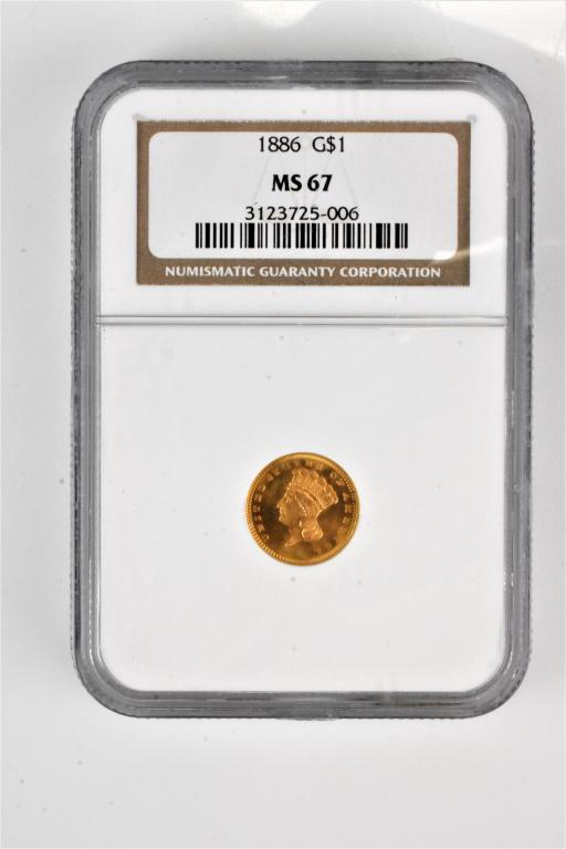 1886 $1 Gold MS67 NGC graded Highest grade known (1 of 3)